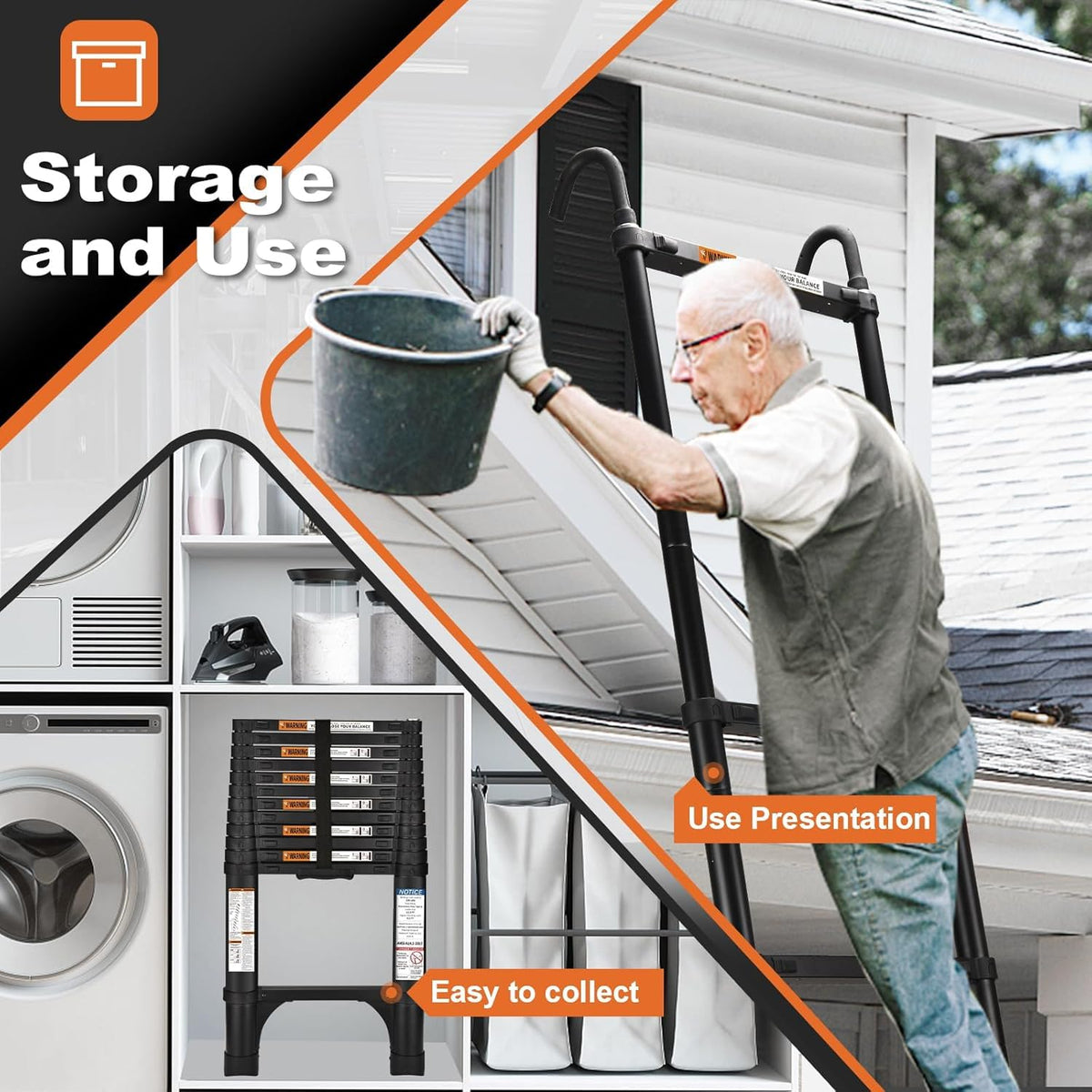 Soctone ladder rated for 330lbs capacity supports sturdy climbs with heavy tools.