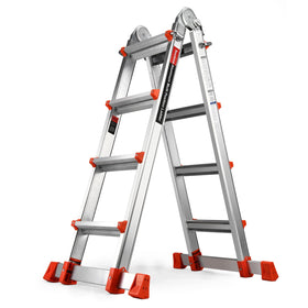 Soctone ladder stabilizer bar extended for wider ground contact and improved stability.