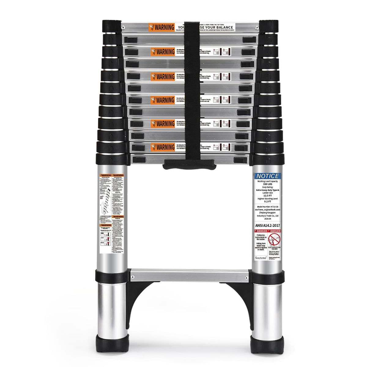 Soctone telescoping ladder with triangle stabilizers enhances indoor stability for ceiling tasks