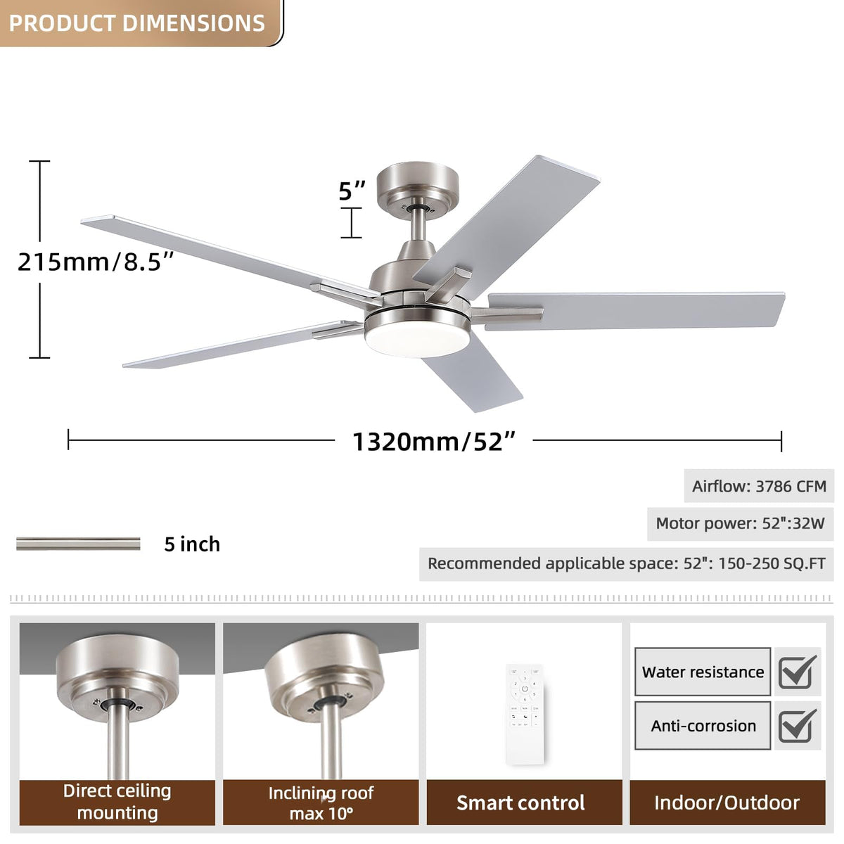 SODSEA ceiling fan remote-control for easy speed and light adjustments