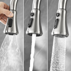 SOEBIZ 3-function spray nozzle highlights spray, stream, and high-pressure rinse options.