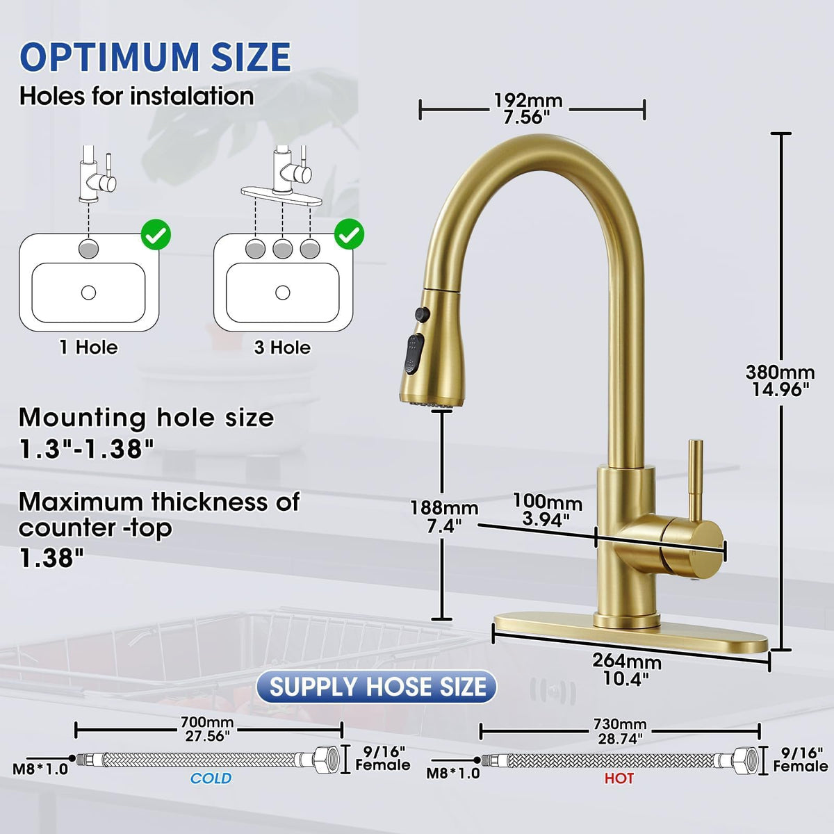 SOEBIZ brushed gold deck plate escutcheon for flexible mounting options