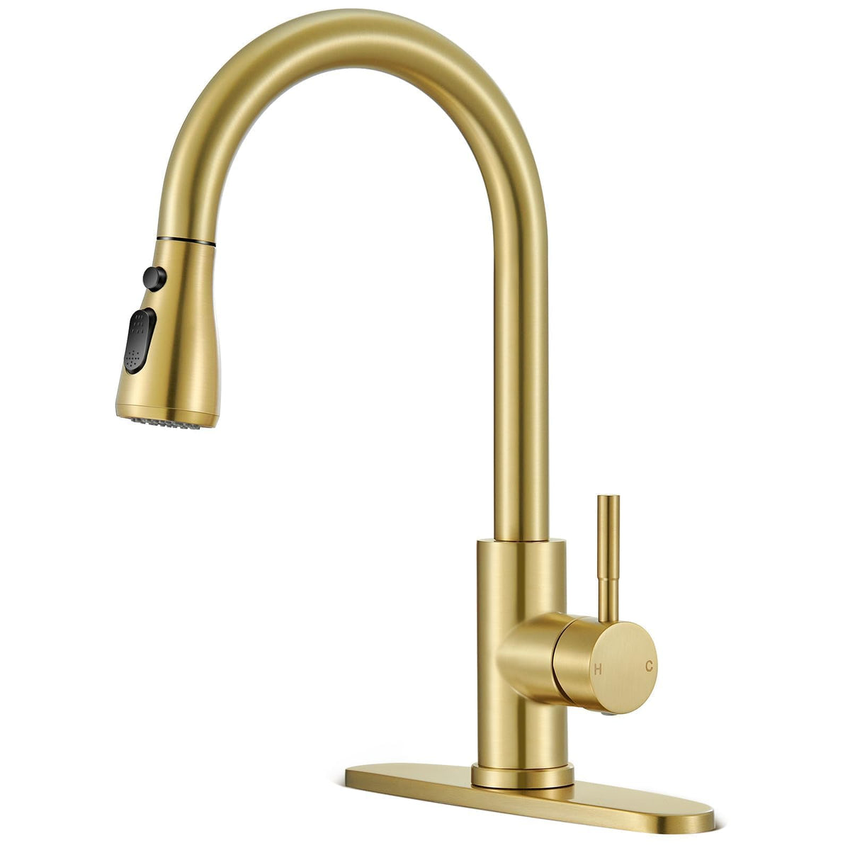 SOEBIZ brushed gold kitchen faucet with pull-down sprayer for versatile cleaning tasks