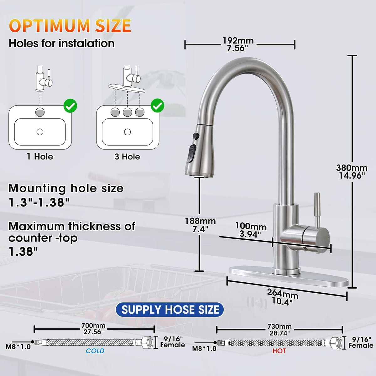 SOEBIZ fingerprint-resistant finish keeps the faucet looking clean