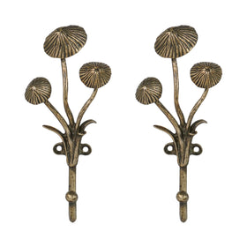 SOFFEE DESIGN 2pc metal gold coat hooks with 3D mushroom wall decor for entryway organization