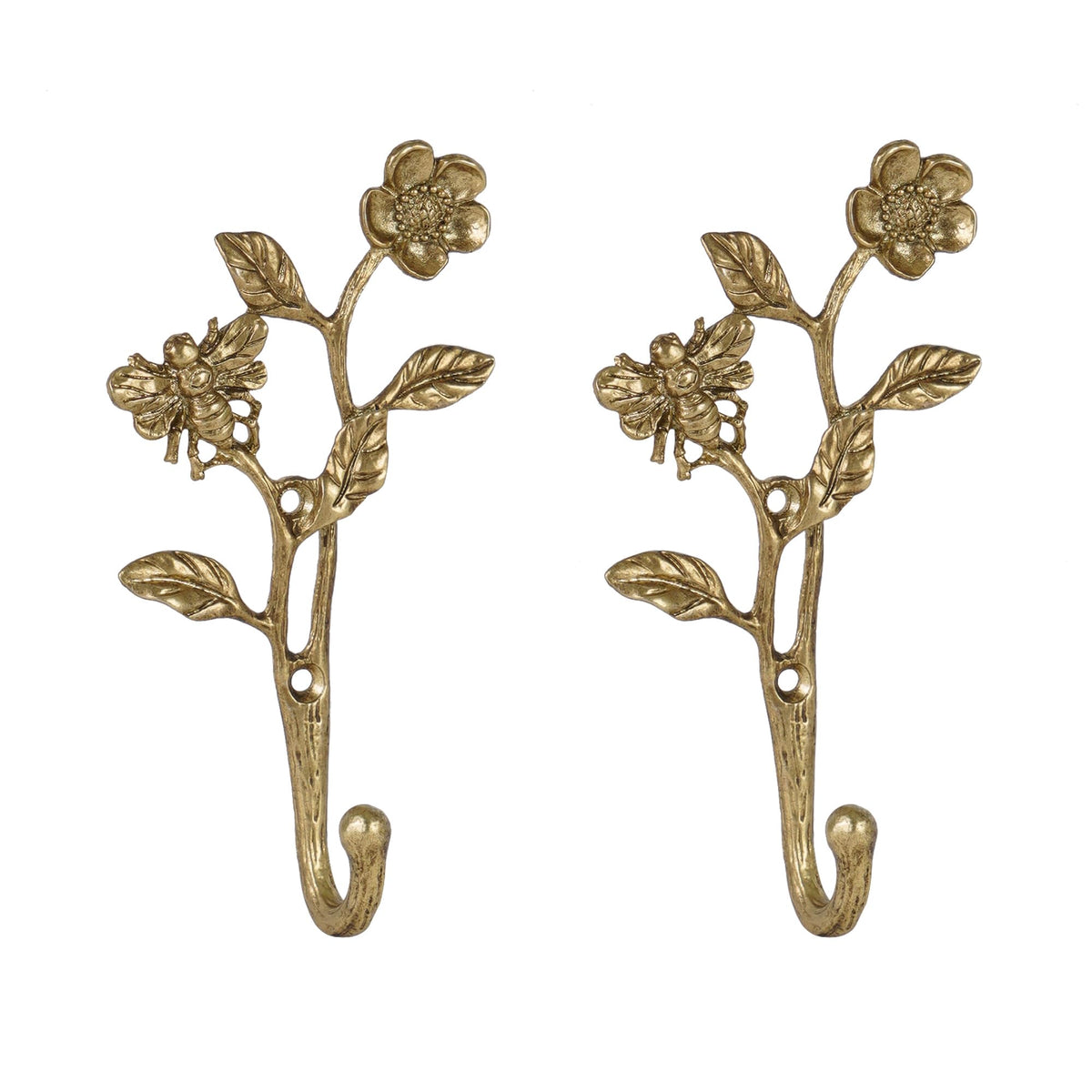 SOFFEE DESIGN coat hooks with 3D bee and flowers on front view for wall decor and storage