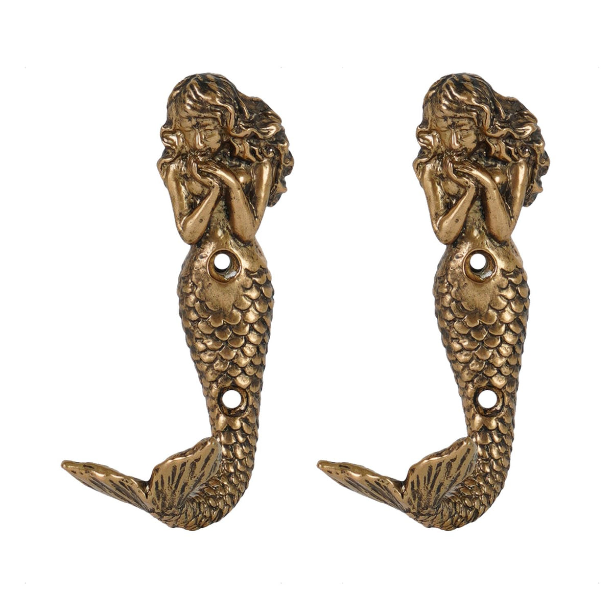 SOFFEE DESIGN gold mermaid wall hook set adds coastal charm and extra hanging space.