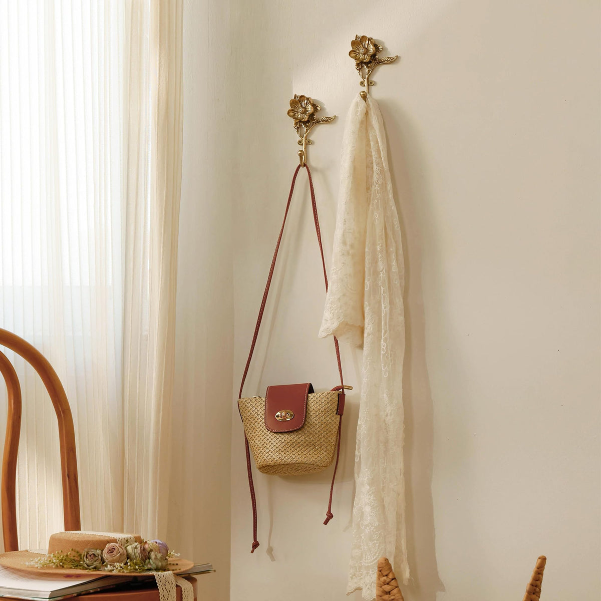 SOFFEE DESIGN golden flower hooks jewelry display and scarf organizer