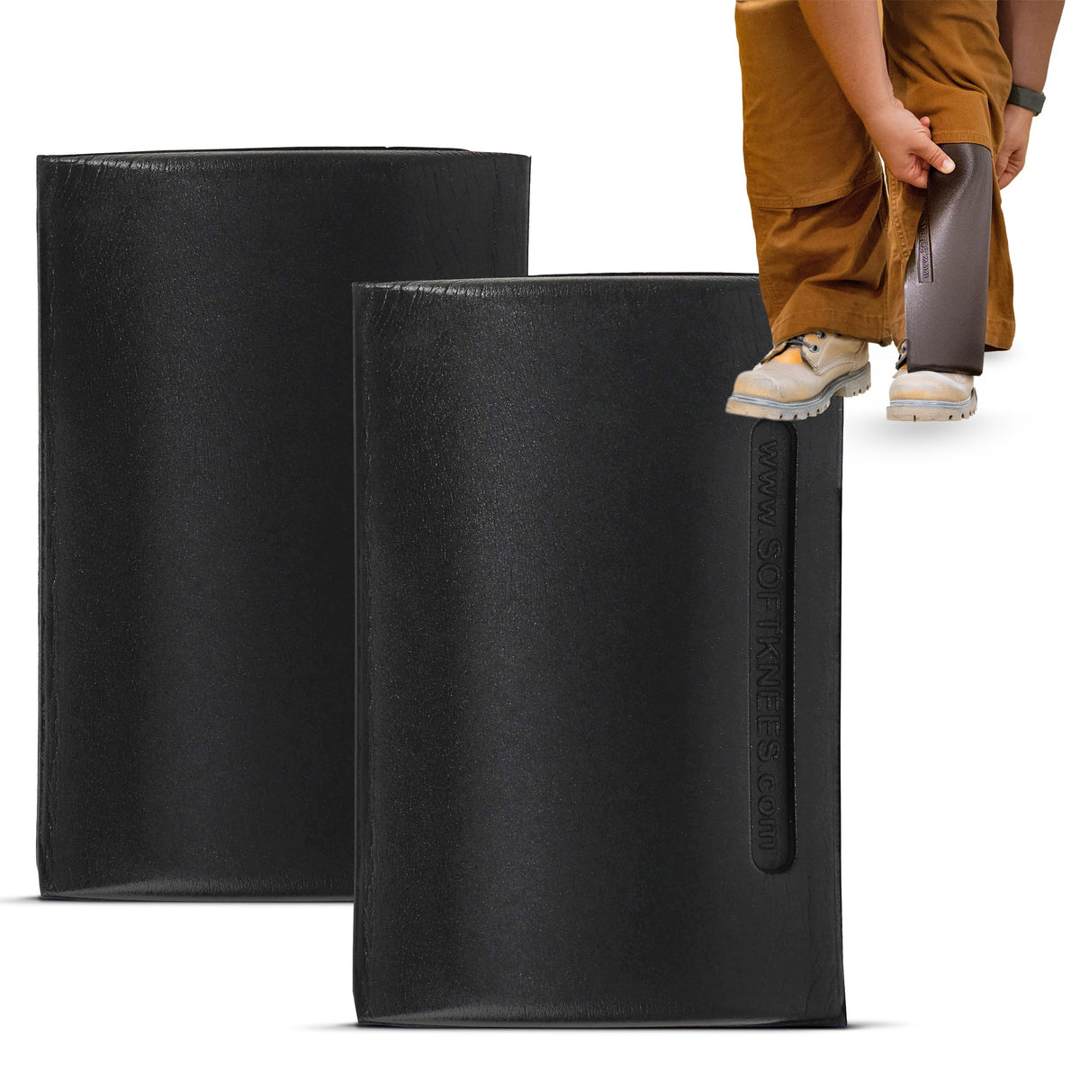 Soft Knees no-strap knee pad insert fits under pants for all-day comfort.