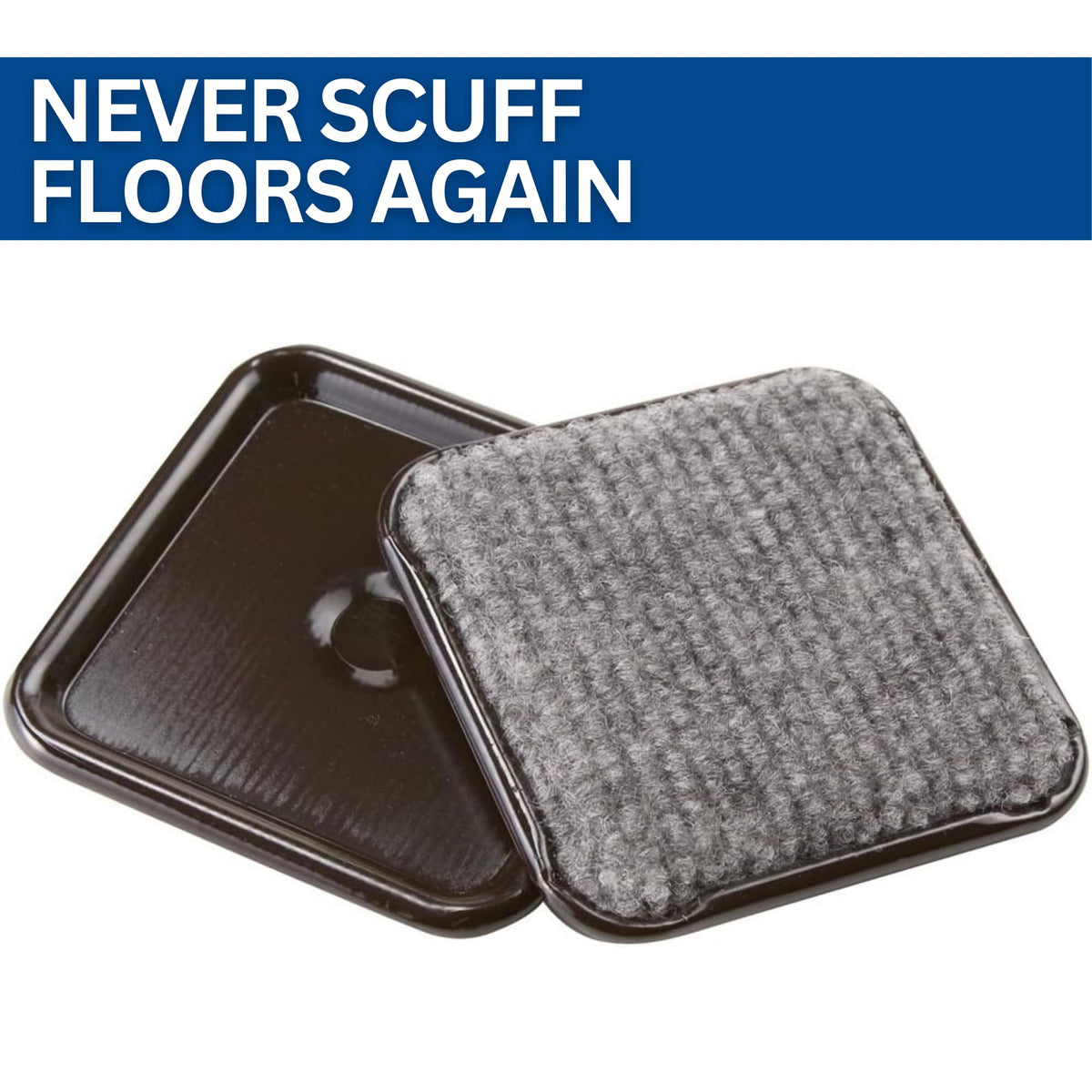 SoftTouch square caster cups under sofa leg keep furniture centered during everyday use.