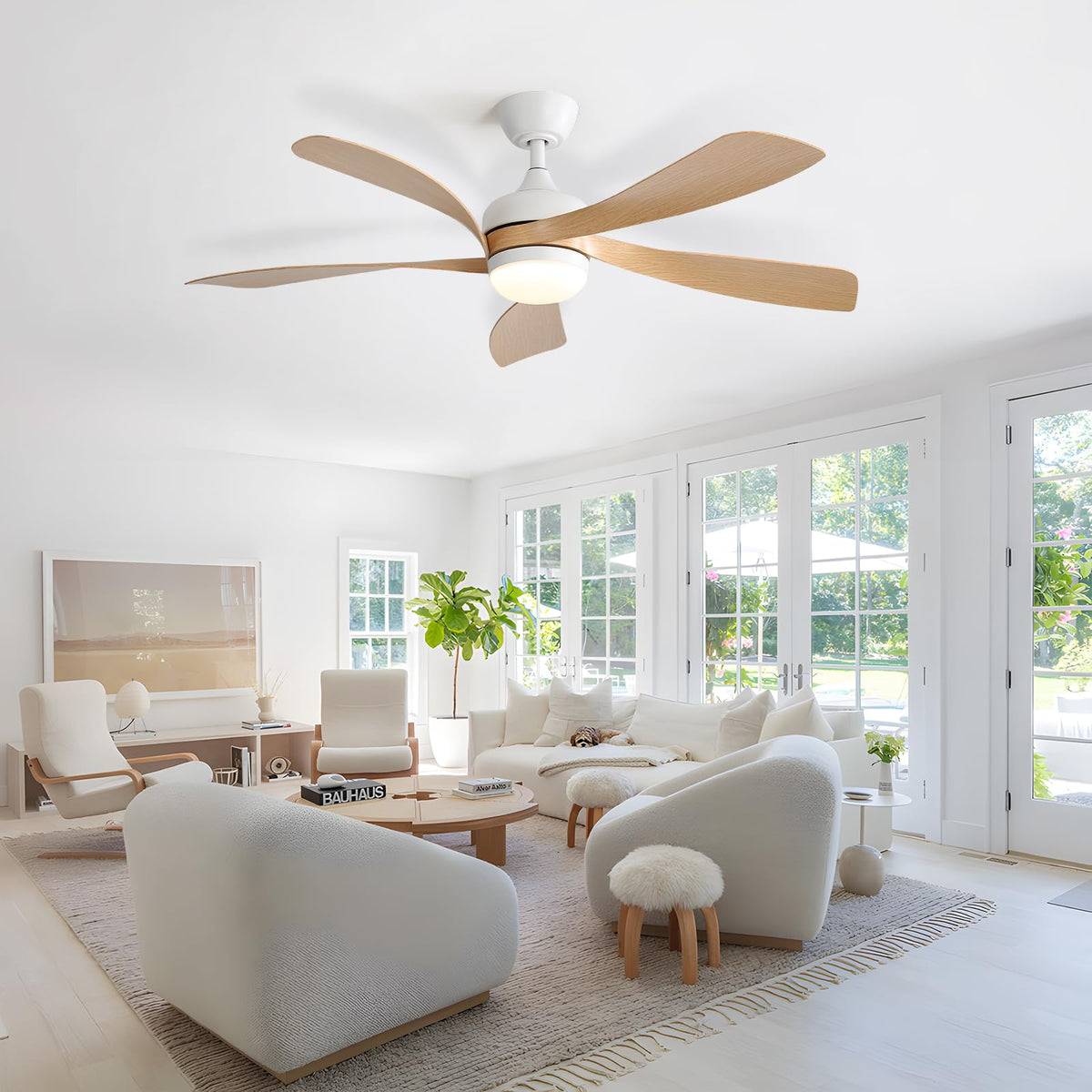 Sofucor 52-inch smart fan with dimmable lights and sleep timers.