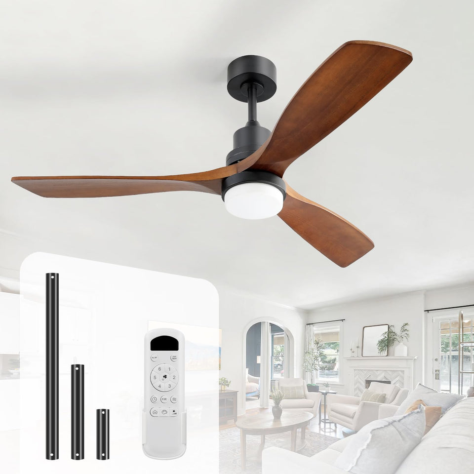 Sofucor 52-inch solid wood ceiling fan with light in living room for ambient cooling