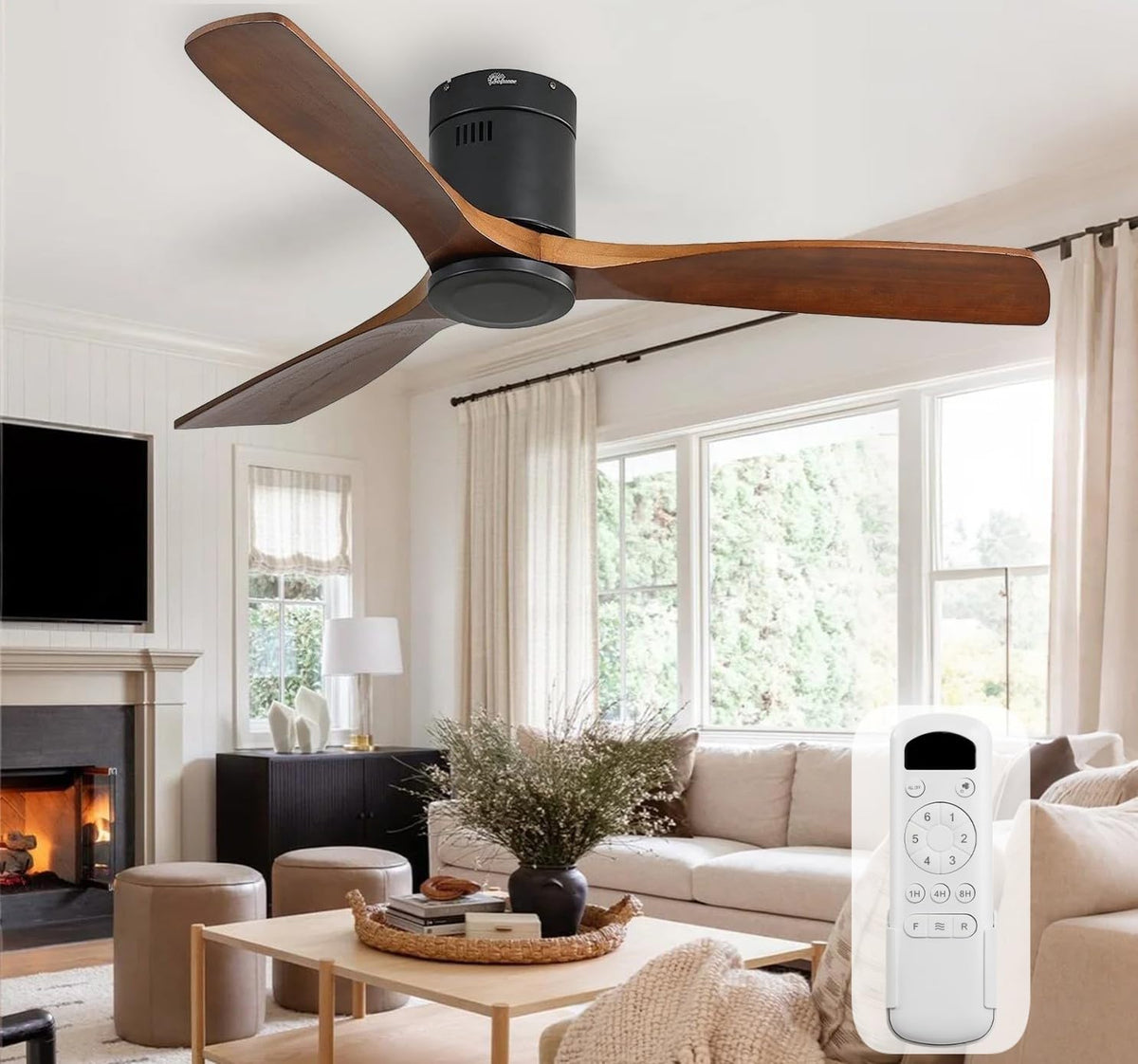 Sofucor 52-inch solid wood ceiling fan with remote control for easy use and steady airflow