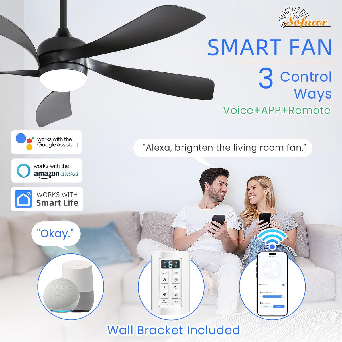 Sofucor ceiling fan light shows color temperature range for mood lighting