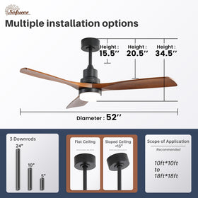 Close-up of walnut wood blades on Sofucor ceiling fan