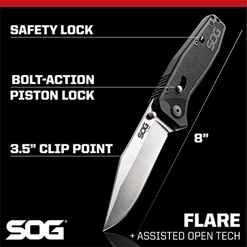 SOG Flare assisted-opening tech enables fast, one-handed access.