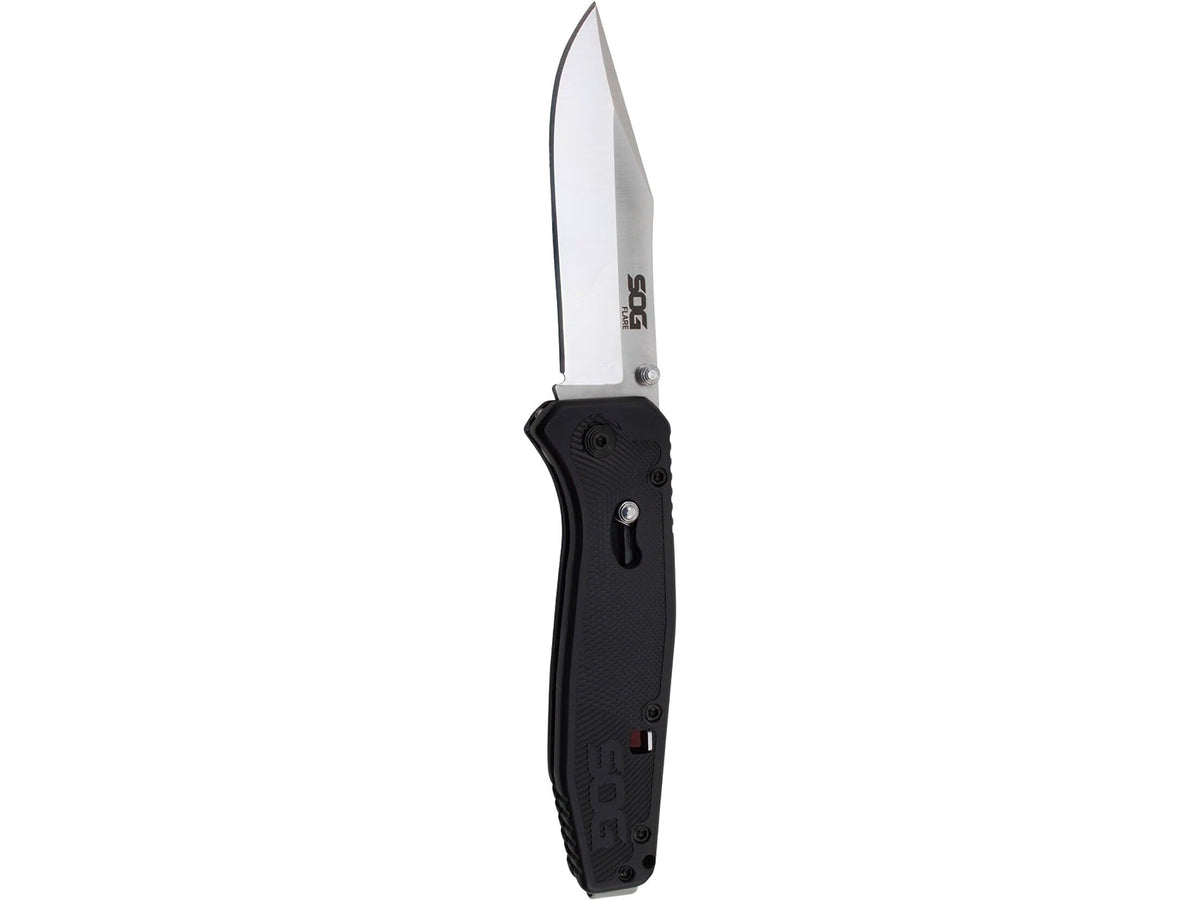SOG Flare piston-lock closure keeps the blade secure.