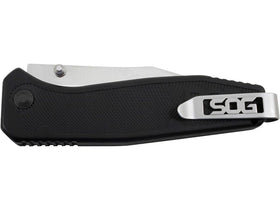 SOG Flare pocket knife clip, low-carry, enables easy belt or pocket carry.