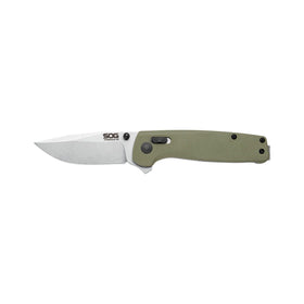 SOG Terminus XR blade close-up highlights D2 steel toughness and wear resistance.