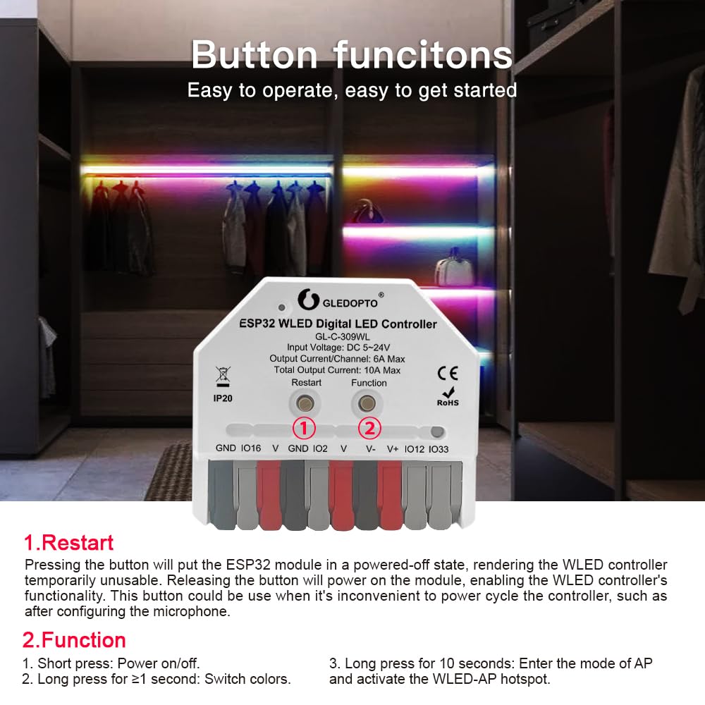 High-performance ESP32 core enables responsive lighting experiences.