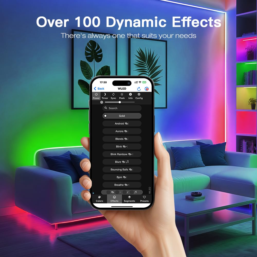 Music-reactive lighting showing synchronized color shifts and motion.