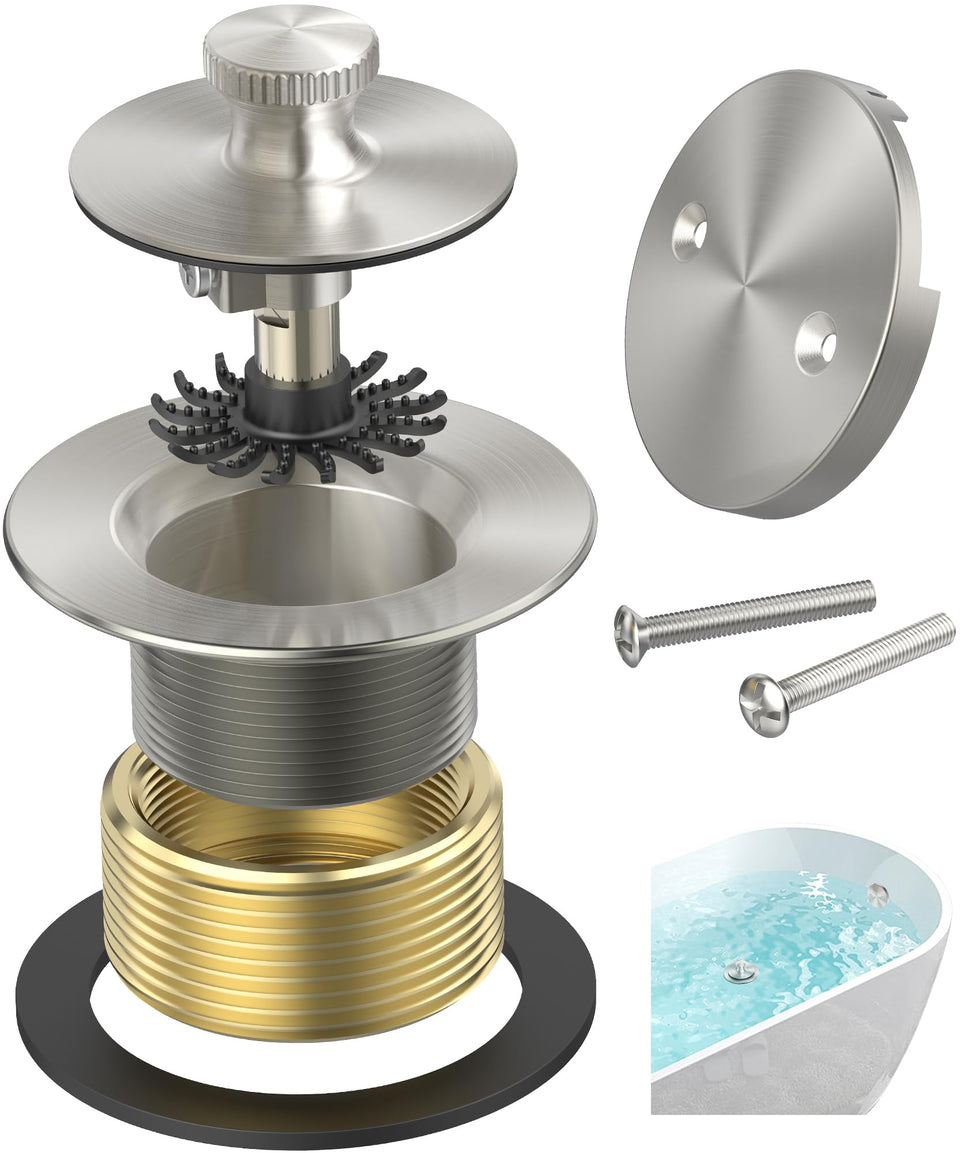 Sogmeter brushed nickel bathtub drain with hair catcher preventing clogs and leaks