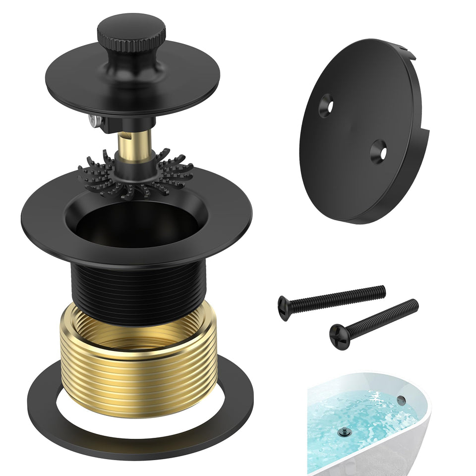 Sogmeter matte black bathtub drain front view with sleek anti-fingerprint finish