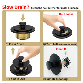 Sogmeter oil rubbed bronze bathtub drain hair catcher close-up shows debris capture