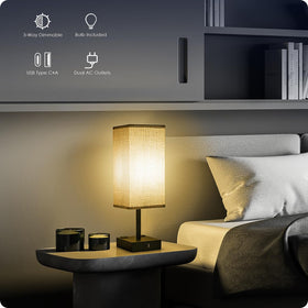 Soilsiu lamp features a flaxen shade for even room illumination.