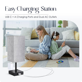 Soilsiu lamp includes USB-C charging port for devices.