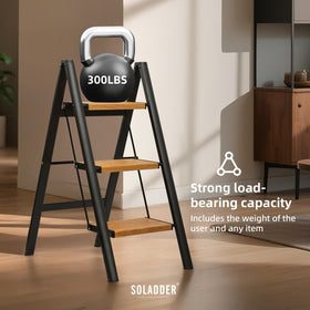 Soladder 3 Step Ladder folds to a compact profile for storage.