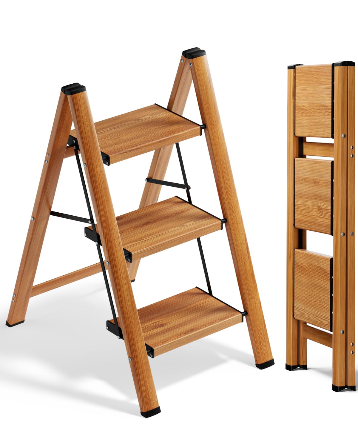 Soladder 3-step ladder folding aluminum with anti-slip pedal for safe height access