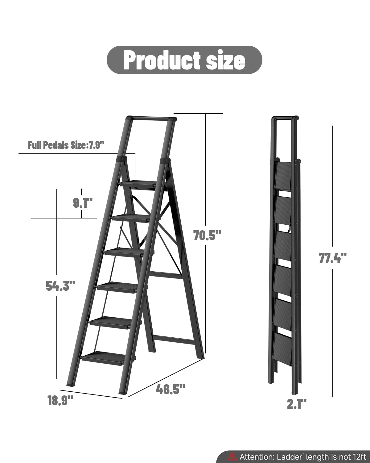 Soladder 6 Step Ladder deep steps support secure footing for tall shelves.