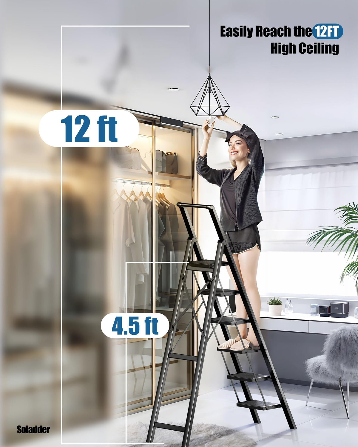 Soladder 6 Step Ladder lightweight design for easy transport around home.