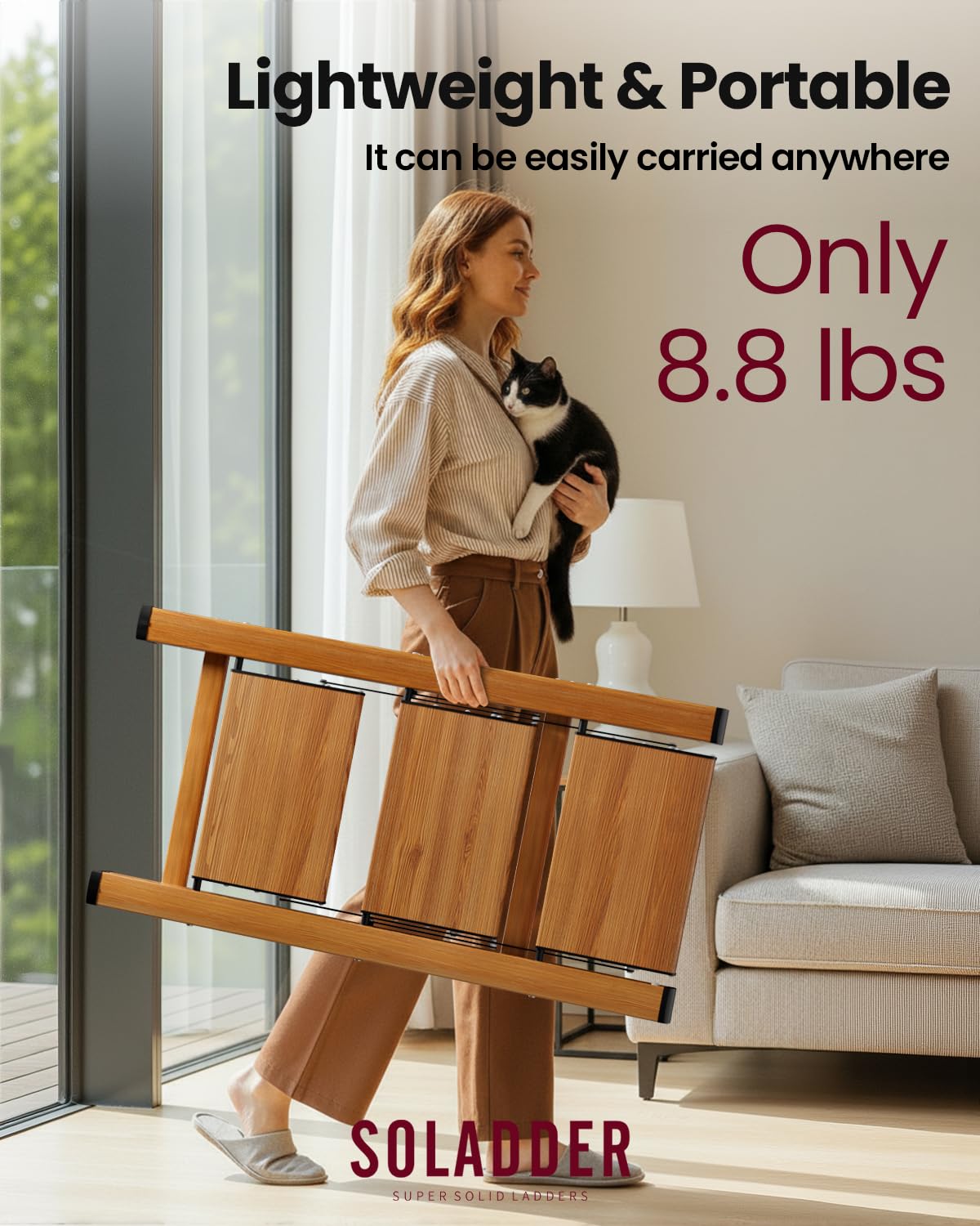 Soladder folded for compact storage and easy transport
