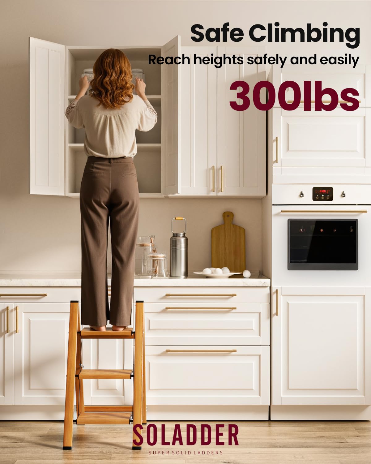 Soladder woodgrain finish ladder blending with home decor