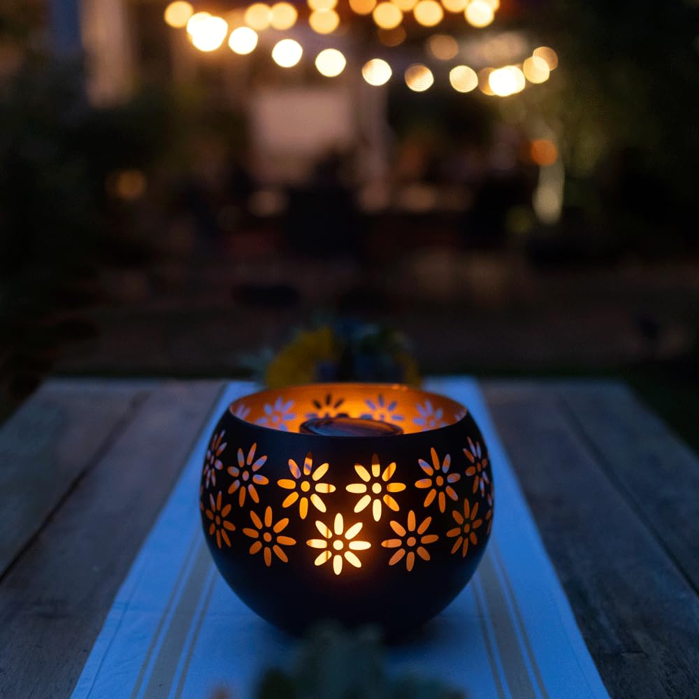 Solar Fire Bowl backyard ambiance with warm glow for cozy outdoor evenings