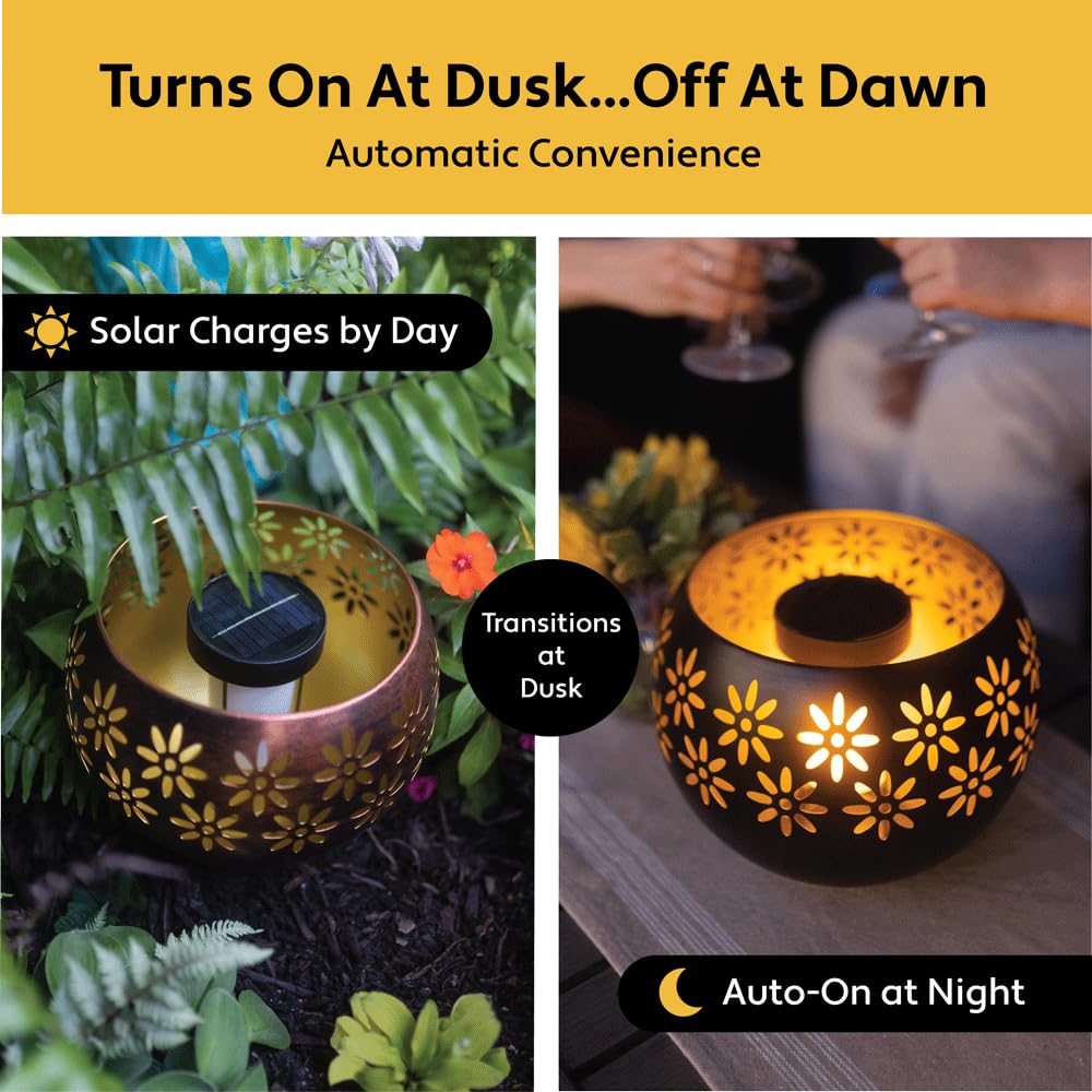 Solar Fire Bowl table-top decor adds stylish light to decks and porches