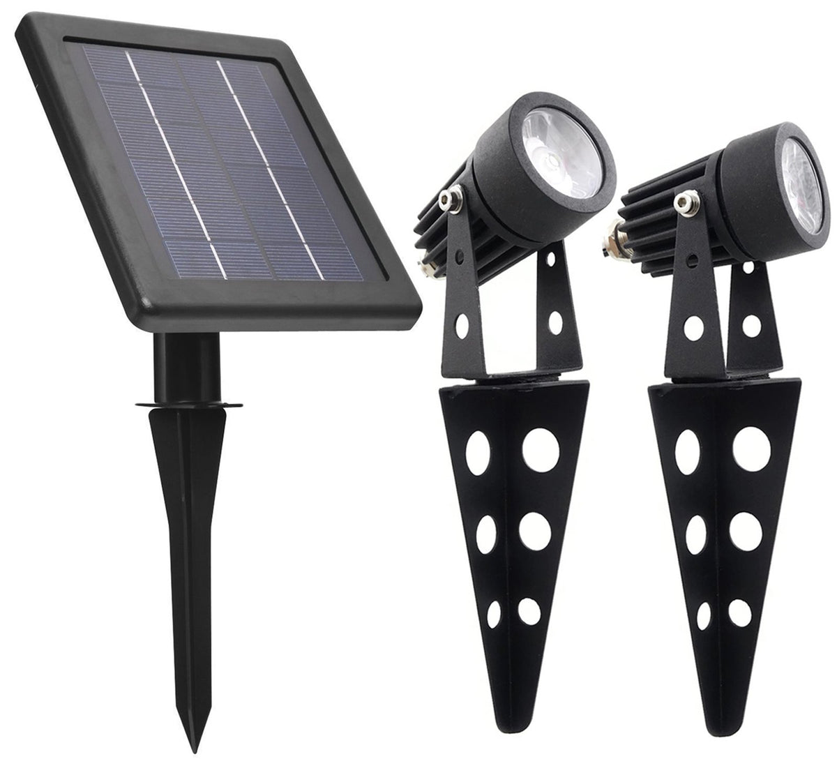 Solar Light Mart MINI 50X twin spotlight front view for outdoor lighting