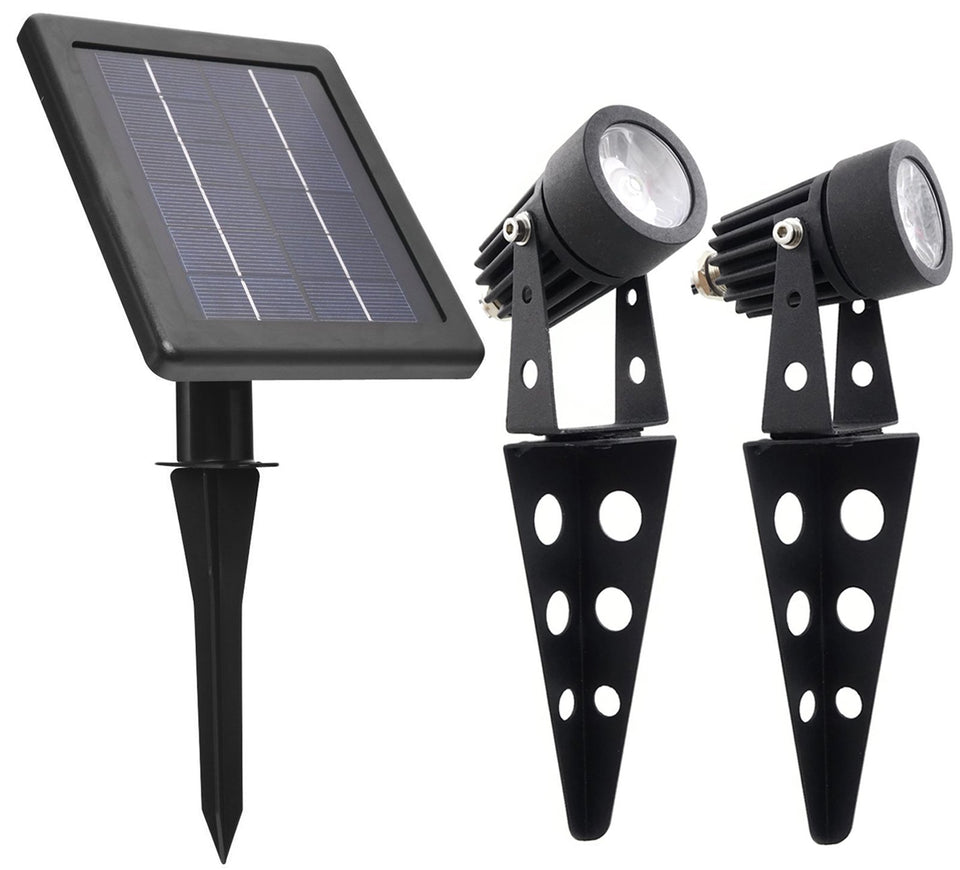 Solar Light Mart MINI 50X twin spotlight front view for outdoor lighting