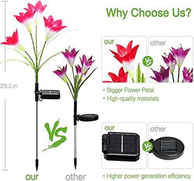 SOLARBABY 4-pack lights on the patio showcase larger lily blooms for festive décor.