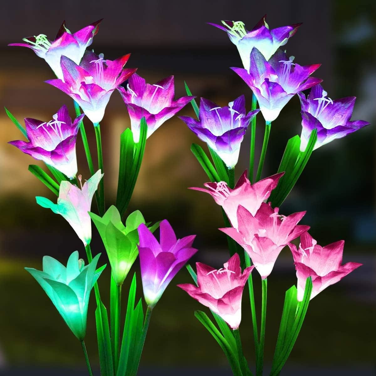 SOLARBABY lily flower lights illuminate the garden with multicolor LEDs for vibrant ambiance.