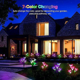 SOLARBABY multicolor changing LEDs offer dynamic nighttime mood lighting for paths.
