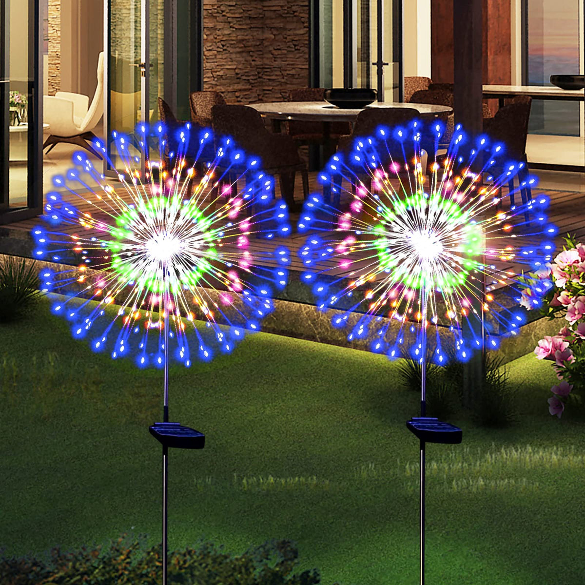 SolarEra solar garden firework light in yard display elevates outdoor evening ambience.