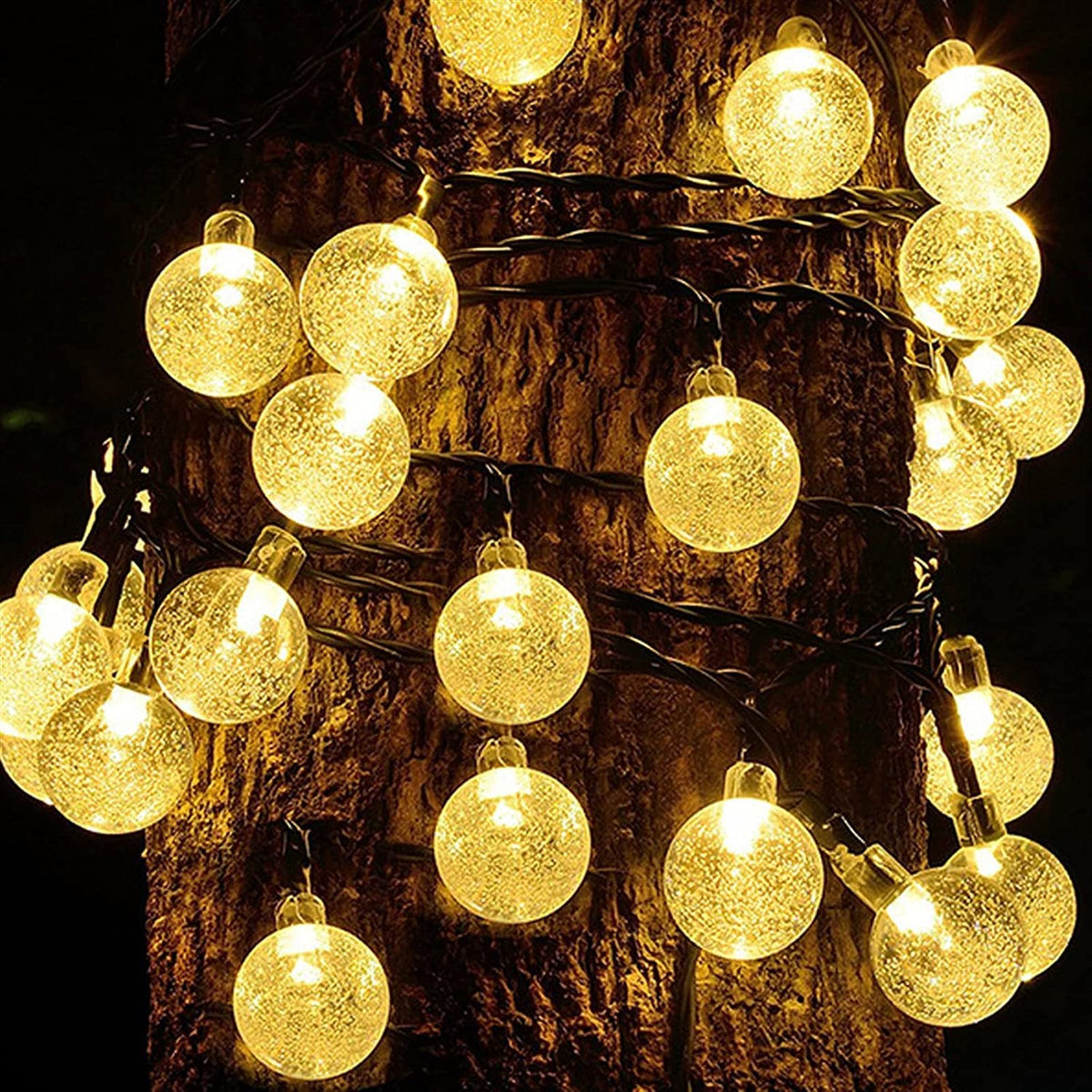 Solatec warm-white string lights create cozy backyard atmosphere.