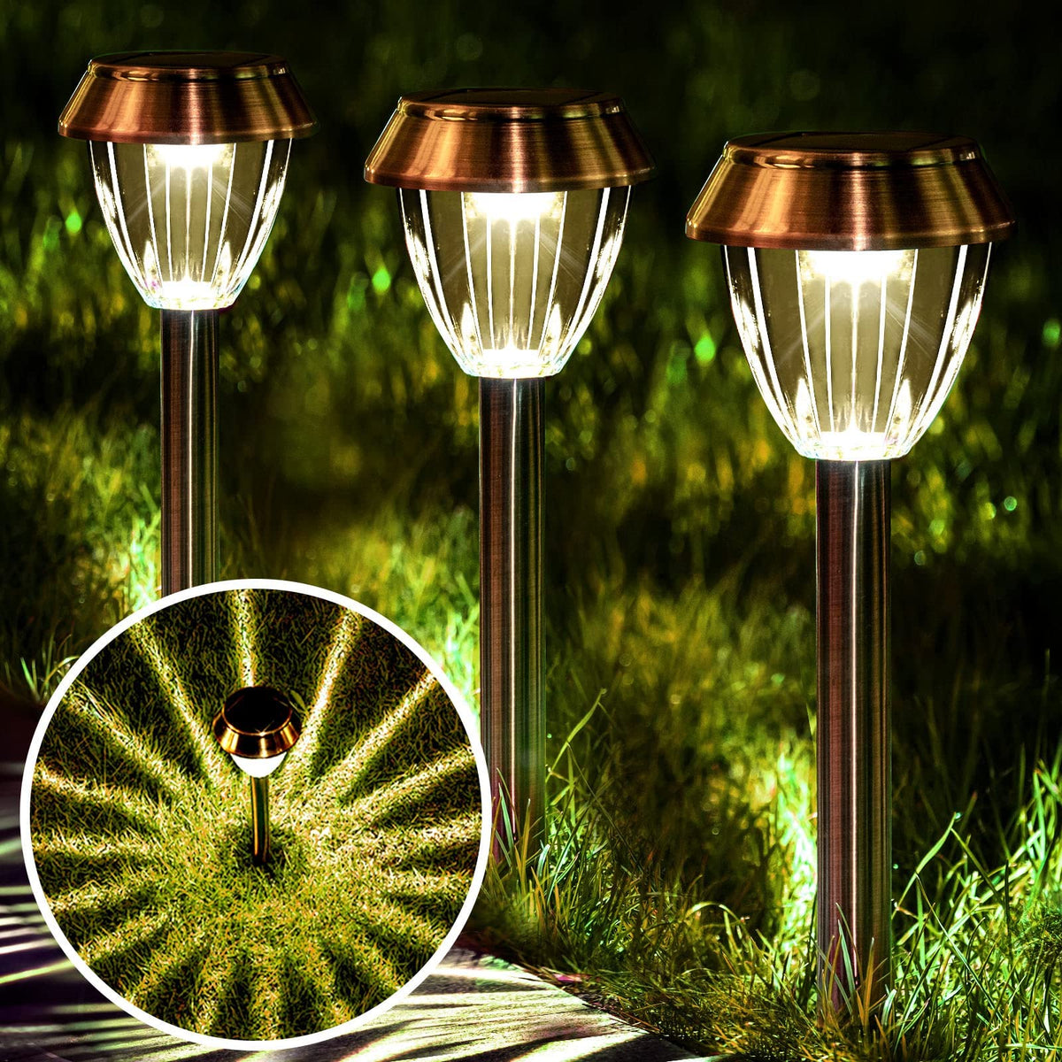SOLATINO solar pathway lights in brushed stainless steel illuminate walkways safely at night.