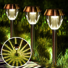 SOLATINO solar pathway lights in brushed stainless steel illuminate walkways safely at night.