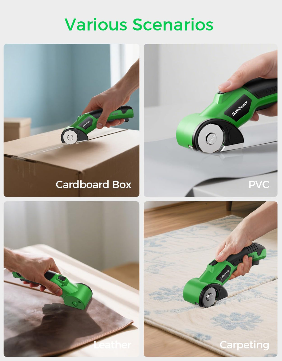 Soleilwear cutting range handles cardboard plastic and leather