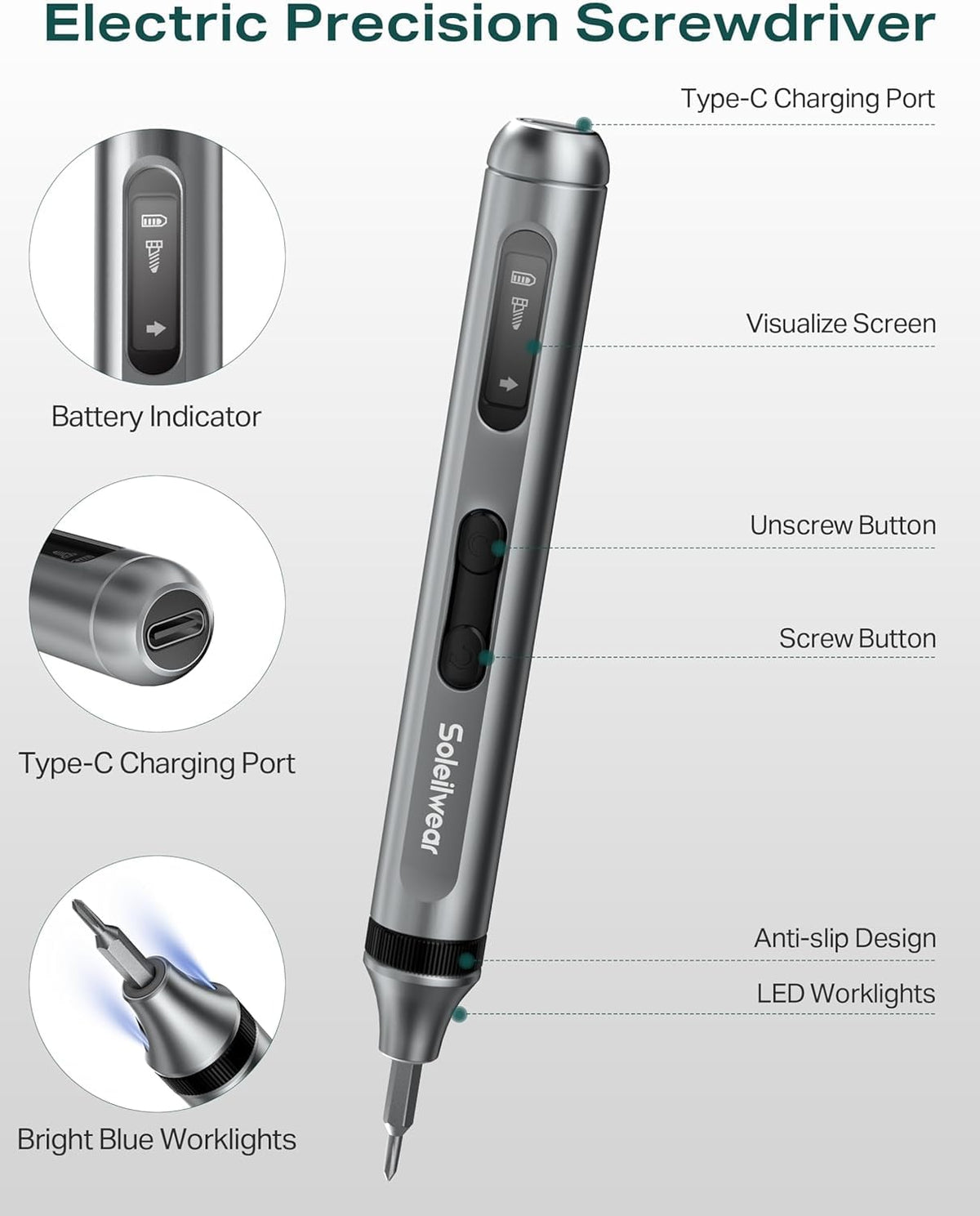 Soleilwear mini screwdriver in hand with slip resistant grip