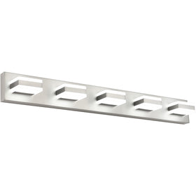 SOLFART 5-light vanity light over mirror in brushed nickel for enhanced bathroom ambiance.